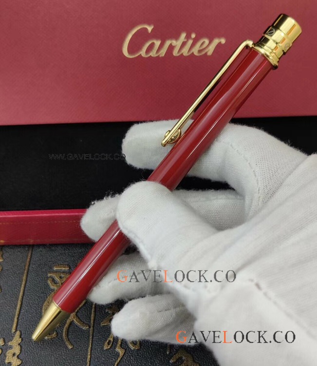 Wholesale AAA Cartier Santos Ballpoint Pen Red Resin and Gold